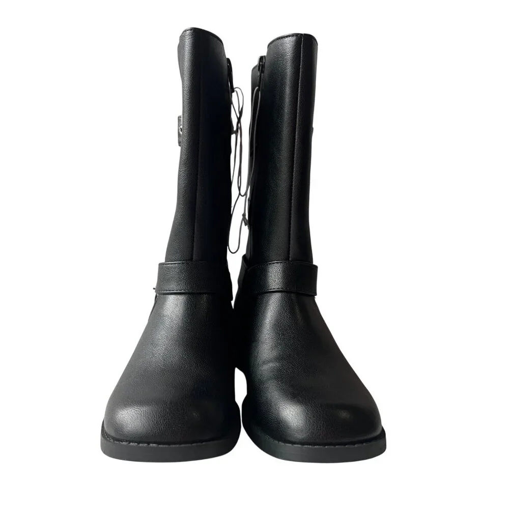 Art Class Black Mid-Calf Boots With Triple Buckle Details & Side Zipper Girls 4